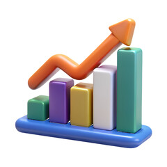 3 D bar graph with orange arrow showing upward trend isolated on a transparent background chart business png, cut out, clipping path, social media, Advertisement, high quality, HD photo, close up.