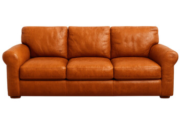 Obraz premium Modern orange leather sofa isolated on transparent background, perfect for interior design projects