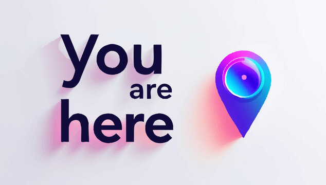 Stunning you are here concept with modern pin design in vibrant colors, perfect for navigation app or location based services advertising campaign