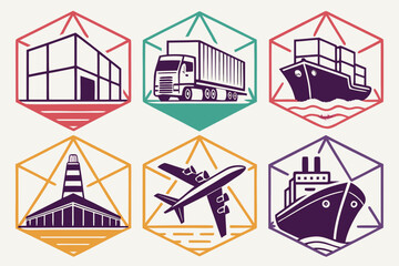 Set of icons representing logistics and transportation services