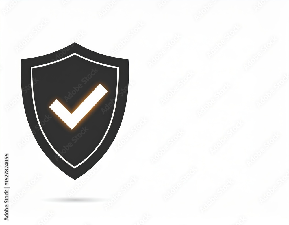 Poster secure and protected, a shield icon with check mark symbolizing safety reliability