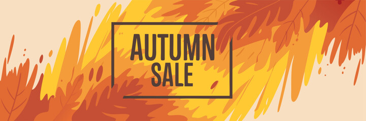 Stylish Autumn Sale with Decorative Leaves in Shades of Yellow and Orange