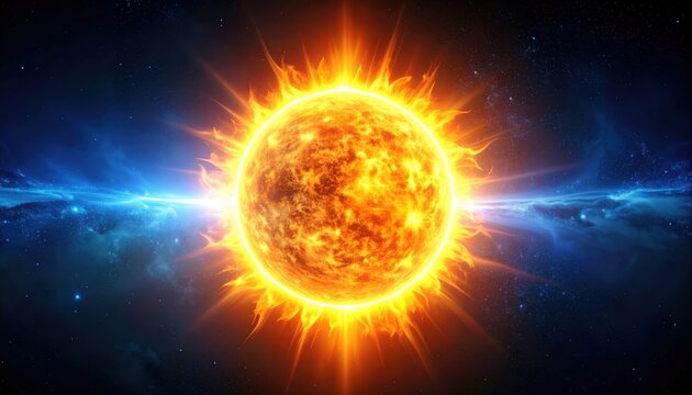 Radiant star illuminates the sun in a breathtaking celestial display, cosmic dance of light and energy
