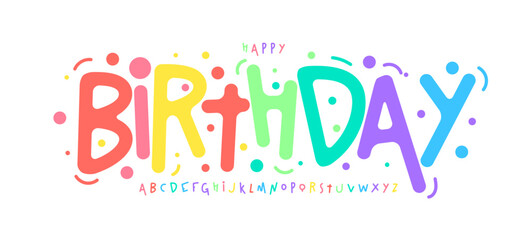 Funky bouncy alphabet, colorful childish font, cheerful comic typeface for birthday logo, school sign headline, playful kid event typographic design, modern festive typography. Vector typeset.