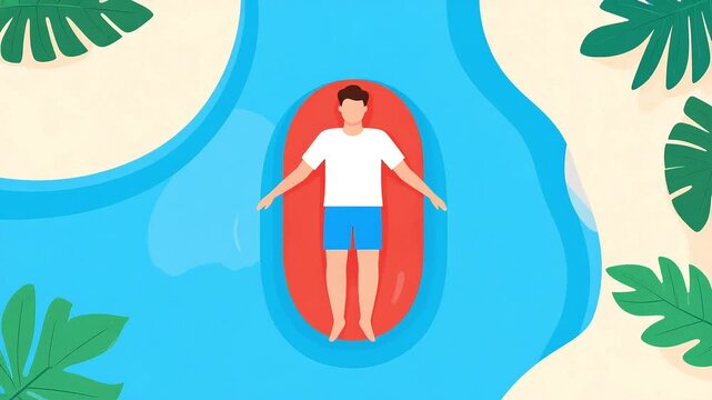 Person relaxing on a pool float overhead view illustration