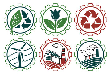 Set of ecofriendly industry and renewable energy icons isolated on white background
