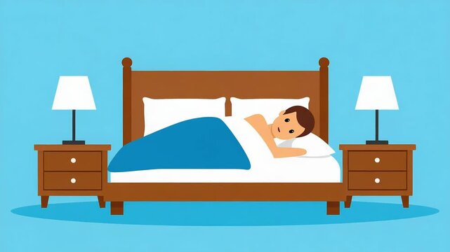 Person sleeping in bed illustration flat design style relaxation rest