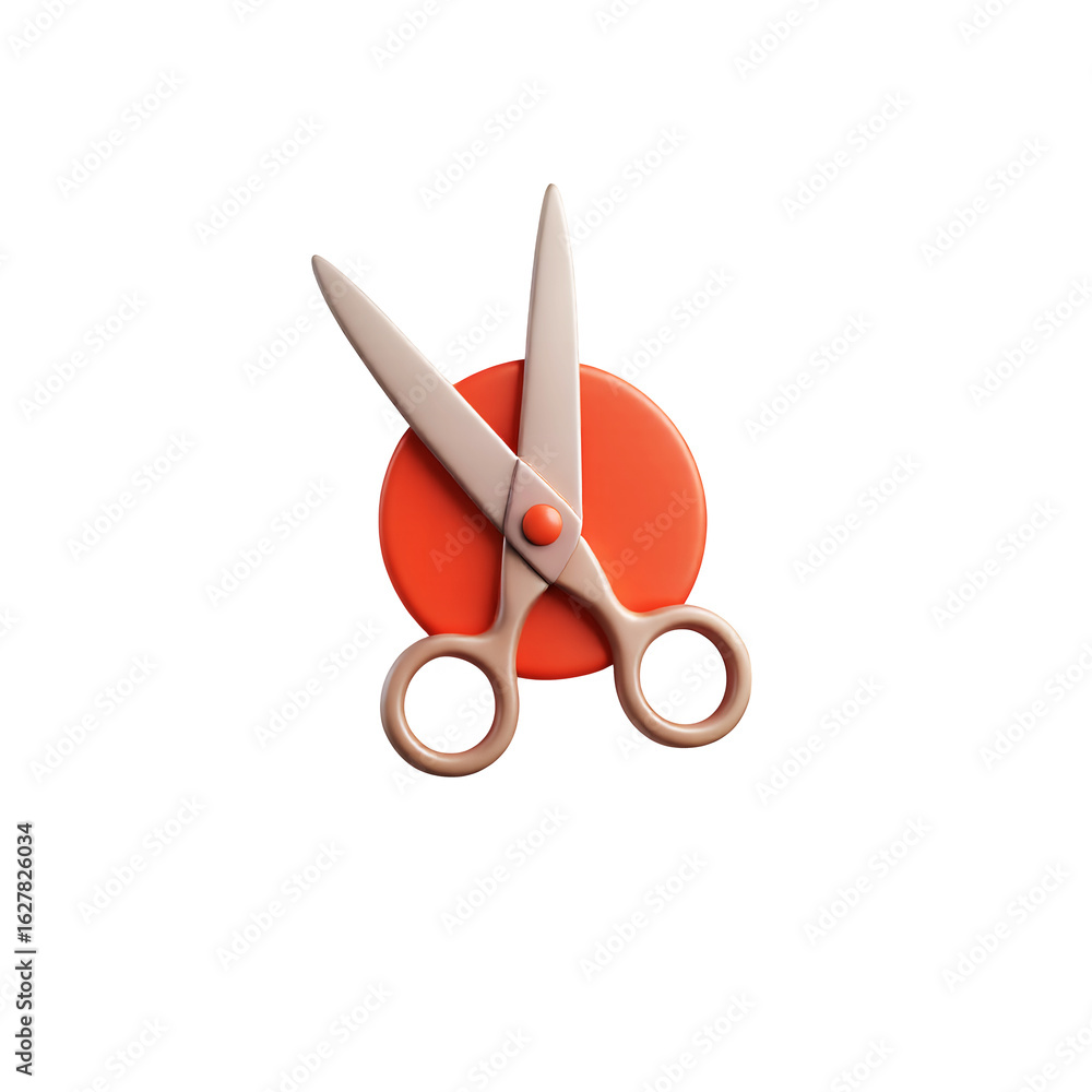 Poster A pair of scissors cutting a red circle shape against in a simple design on transparent background