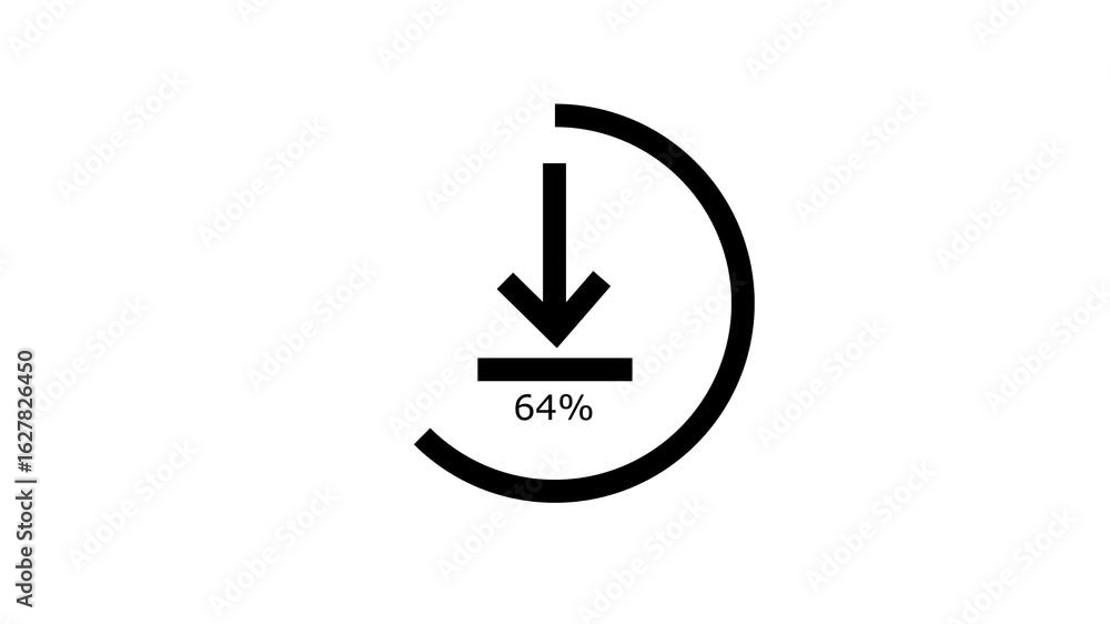 Poster simple black arrow pointing down with a curved line above and 0 to 100 percent text below