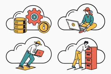 People working with cloud computing and data storage