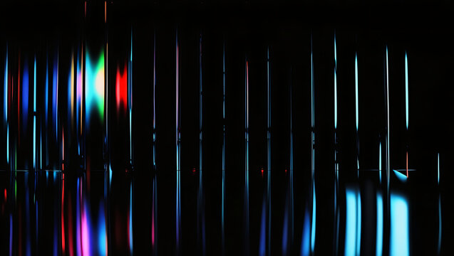 Black dark navy blue red cyan violet teal neon abstract background. Color gradient stripes and glowing lines. Iridescent reflections, glass light streaks - 3D render iridescent glass shape