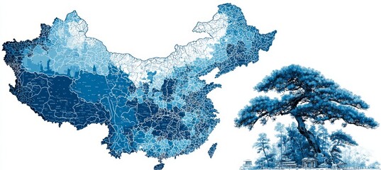 China map on white background. Generative AI technology.