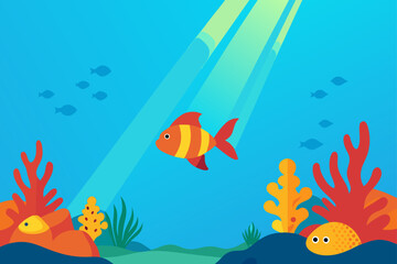 Naklejka premium Vibrant underwater scene with colorful fish and coral reefs