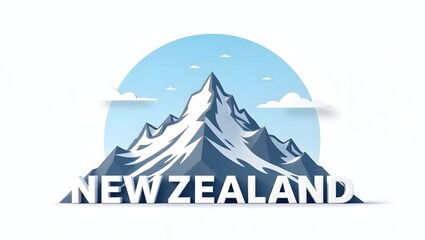 3D illustration of Mount Cook with snow-capped peaks and glaciers. ‘New Zealand’ in 3D below. A majestic and natural icon of New Zealand.