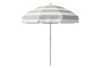 Striped beach umbrella providing cool shade, set against a clear backdrop, ideal for summer and vacation designs