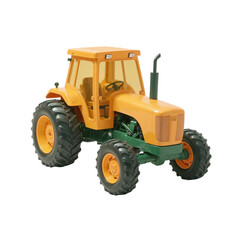 Obraz premium Agricultural machine model in a studio setting, a vibrant yellow tractor with green accents