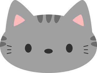 Cute tabby gray cat face cartoon flat design illustration