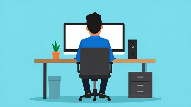 Person working on computer simple graphic flat design