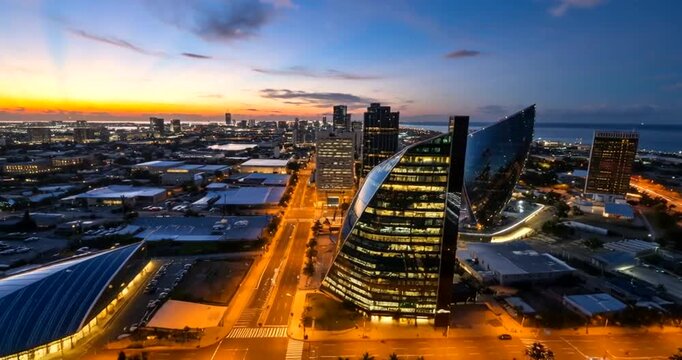 Modern Baku cityscape at night: Architectural marvels and vibrant city lights.