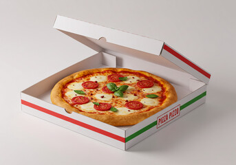 Delicious margherita pizza freshly delivered in an open cardboard box