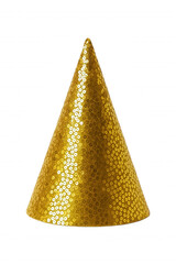 Sparkling Golden Party Hat Adorned with Sequins, Symbolizing Celebration and Festive Occasions