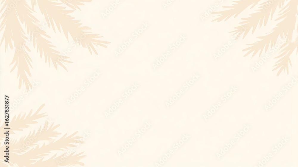 Poster soft beige background with delicate palm leaf silhouettes framing the edges, creating a serene and t