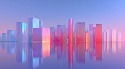 Pastel cityscape reflected on still water