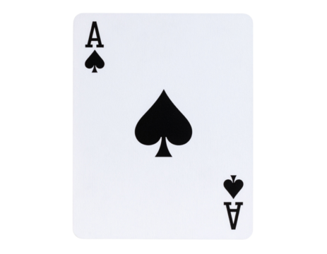 Ace of Spades Playing Card, Front View, Centered and Flat, Transparent Background