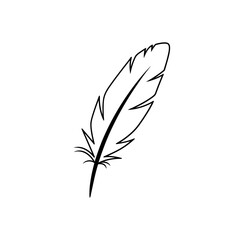 Obraz premium Illustration of a single feather with a simple outline design on white background