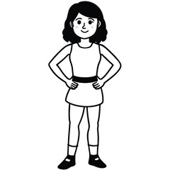 Smiling girl with short dark hair and athletic outfit black and white