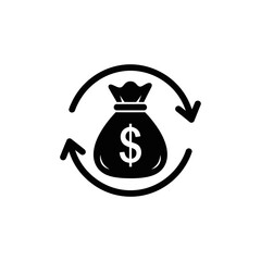 Illustration of a money bag with a dollar sign and circular arrow around it