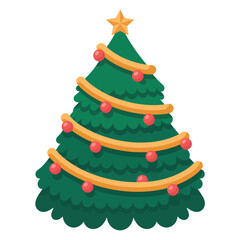 Festive green christmas tree with red ornaments and star topper