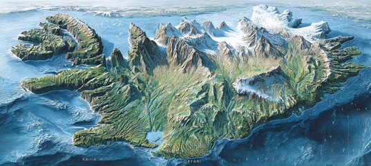Iceland landmass island map. Generative AI technology.