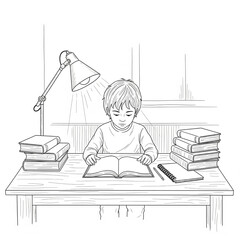 Black and white vector line drawing of a school 