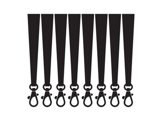 Multiple black lanyards with clips isolated on white background