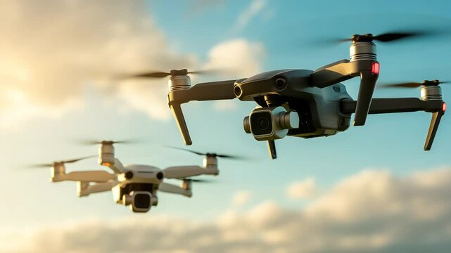 Three drones flying in the sky