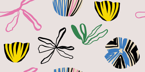 Abstract floral arrangement in muted tones seamless pattern