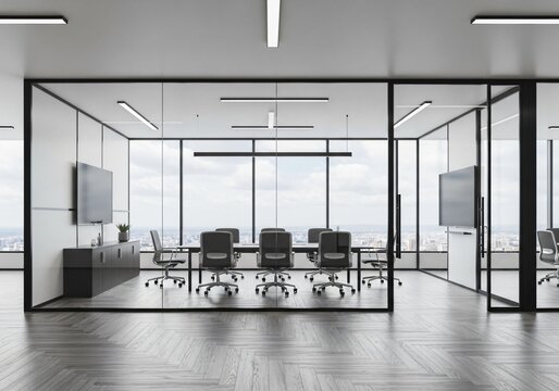 Modern conference room with city view ready for deal - Powered by Adobe