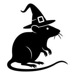 Rat silhouette on halloween witch hat vector design 