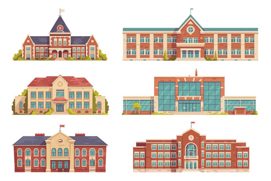 Collection of diverse educational institution building illustrations