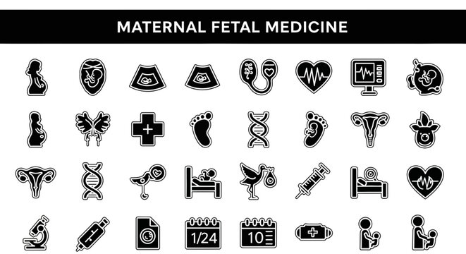 Maternal Fetal Medicine Black Icons: High-Risk Pregnancy & Fetal Health