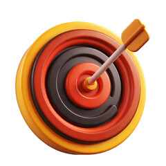 A close up of a target with an arrow hitting the bullseye illustration on transparent background