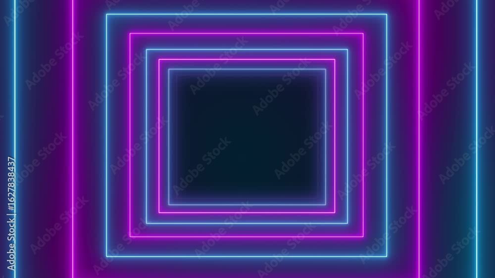 Poster video animation of abstract glowing motion design with blue and purple neon cubes - abstract backgro