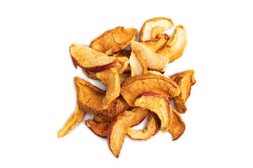 Dried Apples isolated on white. Top view, close up