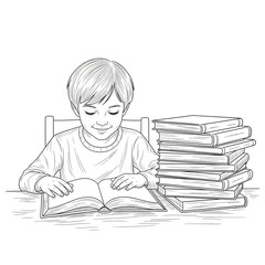 Black and white vector line drawing of a school 