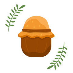 jar of honey and green leaves, harvest, season