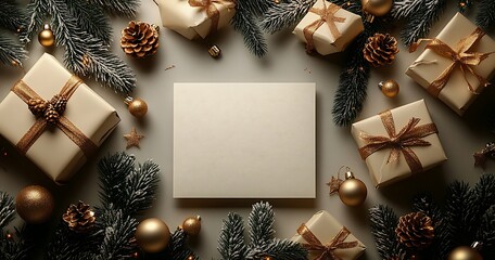 Elegant Christmas Gift Layout A Festive Mockup with Copy Space for Your Holiday Greetings