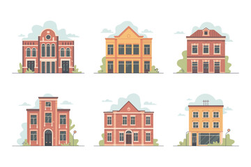 Fototapeta premium Collection of six distinct architectural building illustrations