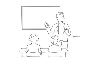 Student listening to lectures concept one-line drawing