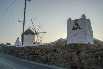 Sunset View of Windmill and Dovecote in Mykonos, Greece